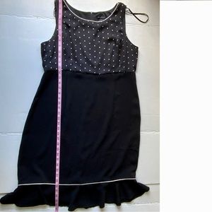 Flounce Hem Shift Dress, Black, White Polka Dotted, Sz16, Enhanced Silhouette